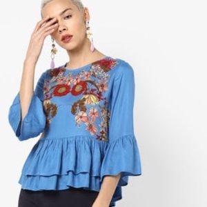Ruffle sleeve peplum floral blouse